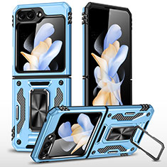Silicone Matte Finish and Plastic Back Cover Case with Magnetic Stand MQ1 for Samsung Galaxy Z Flip5 5G Sky Blue