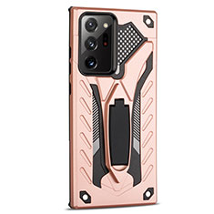 Silicone Matte Finish and Plastic Back Cover Case with Magnetic Stand N03 for Samsung Galaxy Note 20 Ultra 5G Rose Gold