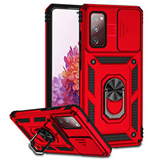 Silicone Matte Finish and Plastic Back Cover Case with Magnetic Stand Q01W for Samsung Galaxy S20 FE 4G Red