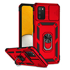 Silicone Matte Finish and Plastic Back Cover Case with Magnetic Stand Q02W for Samsung Galaxy A02s Red