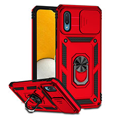 Silicone Matte Finish and Plastic Back Cover Case with Magnetic Stand QW2 for Samsung Galaxy M02 Red