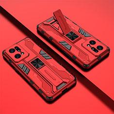 Silicone Matte Finish and Plastic Back Cover Case with Magnetic Stand T01 for Oppo Find X5 Pro 5G Red