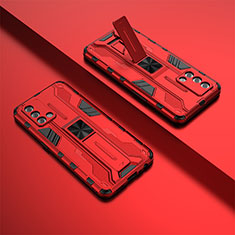 Silicone Matte Finish and Plastic Back Cover Case with Magnetic Stand T01 for Oppo Reno6 Lite Red