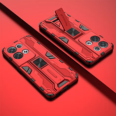 Silicone Matte Finish and Plastic Back Cover Case with Magnetic Stand T01 for Oppo Reno8 Pro+ Plus 5G Red