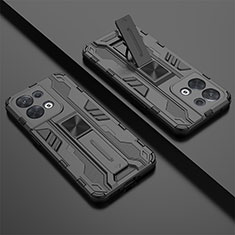 Silicone Matte Finish and Plastic Back Cover Case with Magnetic Stand T01 for Oppo Reno9 Pro 5G Black