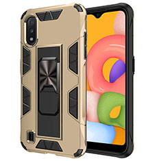 Silicone Matte Finish and Plastic Back Cover Case with Magnetic Stand T01 for Samsung Galaxy A01 SM-A015 Gold