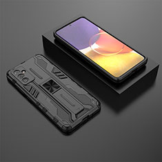 Silicone Matte Finish and Plastic Back Cover Case with Magnetic Stand T01 for Samsung Galaxy A25 5G Black