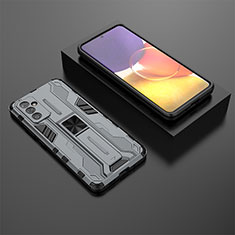 Silicone Matte Finish and Plastic Back Cover Case with Magnetic Stand T01 for Samsung Galaxy A25 5G Gray