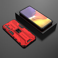 Silicone Matte Finish and Plastic Back Cover Case with Magnetic Stand T01 for Samsung Galaxy A25 5G Red