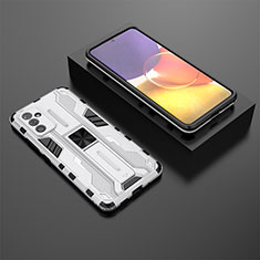 Silicone Matte Finish and Plastic Back Cover Case with Magnetic Stand T01 for Samsung Galaxy A25 5G White