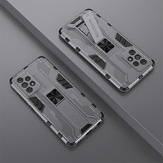 Silicone Matte Finish and Plastic Back Cover Case with Magnetic Stand T01 for Samsung Galaxy A52 4G Gray