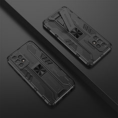 Silicone Matte Finish and Plastic Back Cover Case with Magnetic Stand T01 for Samsung Galaxy A52 5G Black