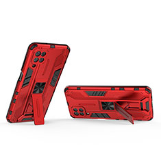Silicone Matte Finish and Plastic Back Cover Case with Magnetic Stand T01 for Samsung Galaxy F12 Red