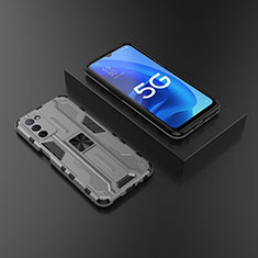 Silicone Matte Finish and Plastic Back Cover Case with Magnetic Stand T02 for Oppo A56 5G Gray
