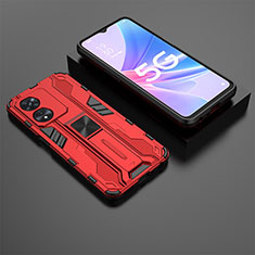 Silicone Matte Finish and Plastic Back Cover Case with Magnetic Stand T02 for Oppo A78 5G Red