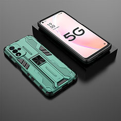 Silicone Matte Finish and Plastic Back Cover Case with Magnetic Stand T02 for Oppo A93s 5G Green