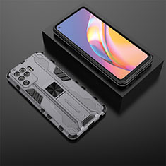 Silicone Matte Finish and Plastic Back Cover Case with Magnetic Stand T02 for Oppo A94 4G Gray
