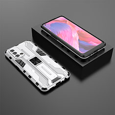 Silicone Matte Finish and Plastic Back Cover Case with Magnetic Stand T02 for Oppo F19 White