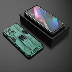 Silicone Matte Finish and Plastic Back Cover Case with Magnetic Stand T02 for Oppo Find X3 5G Green