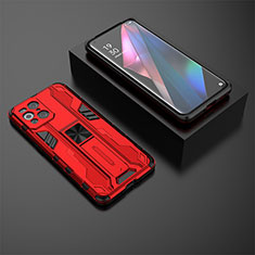 Silicone Matte Finish and Plastic Back Cover Case with Magnetic Stand T02 for Oppo Find X3 5G Red