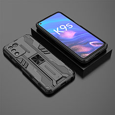 Silicone Matte Finish and Plastic Back Cover Case with Magnetic Stand T02 for Oppo K9S 5G Black