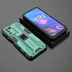Silicone Matte Finish and Plastic Back Cover Case with Magnetic Stand T02 for Oppo K9S 5G Green
