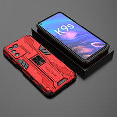 Silicone Matte Finish and Plastic Back Cover Case with Magnetic Stand T02 for Oppo K9S 5G Red