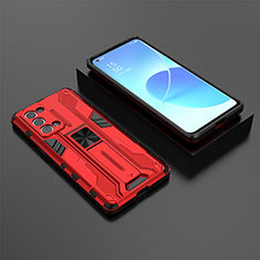 Silicone Matte Finish and Plastic Back Cover Case with Magnetic Stand T02 for Oppo Reno6 Pro 5G Red