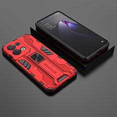 Silicone Matte Finish and Plastic Back Cover Case with Magnetic Stand T02 for Oppo Reno8 5G Red