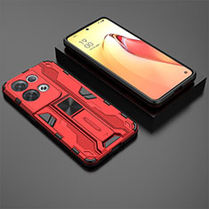 Silicone Matte Finish and Plastic Back Cover Case with Magnetic Stand T02 for Oppo Reno8 Pro 5G Red
