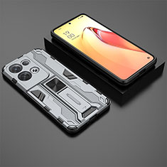 Silicone Matte Finish and Plastic Back Cover Case with Magnetic Stand T02 for Oppo Reno9 Pro+ Plus 5G Gray
