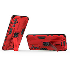 Silicone Matte Finish and Plastic Back Cover Case with Magnetic Stand T02 for Samsung Galaxy A25 5G Red
