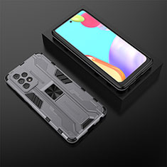 Silicone Matte Finish and Plastic Back Cover Case with Magnetic Stand T02 for Samsung Galaxy A52 4G Gray