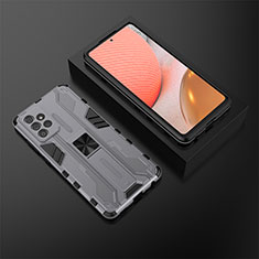 Silicone Matte Finish and Plastic Back Cover Case with Magnetic Stand T02 for Samsung Galaxy A72 4G Gray
