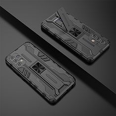 Silicone Matte Finish and Plastic Back Cover Case with Magnetic Stand T02 for Samsung Galaxy M32 5G Black