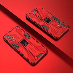 Silicone Matte Finish and Plastic Back Cover Case with Magnetic Stand T02 for Samsung Galaxy M32 5G Red