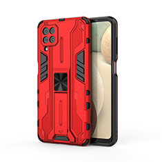 Silicone Matte Finish and Plastic Back Cover Case with Magnetic Stand T04 for Samsung Galaxy M12 Red