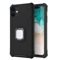Silicone Matte Finish and Plastic Back Cover Case with Magnetic Stand Z01 for Apple iPhone 11 Black