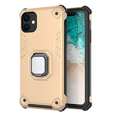 Silicone Matte Finish and Plastic Back Cover Case with Magnetic Stand Z01 for Apple iPhone 11 Gold