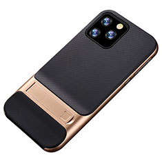 Silicone Matte Finish and Plastic Back Cover Case with Stand A01 for Apple iPhone 11 Pro Max Gold