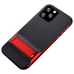 Silicone Matte Finish and Plastic Back Cover Case with Stand A01 for Apple iPhone 11 Pro Max Red