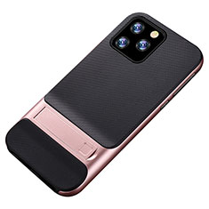 Silicone Matte Finish and Plastic Back Cover Case with Stand A01 for Apple iPhone 11 Pro Max Rose Gold