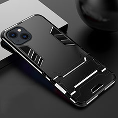 Silicone Matte Finish and Plastic Back Cover Case with Stand A01 for Apple iPhone 13 Black