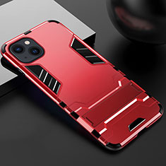 Silicone Matte Finish and Plastic Back Cover Case with Stand A01 for Apple iPhone 13 Mini Red
