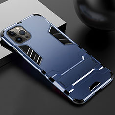 Silicone Matte Finish and Plastic Back Cover Case with Stand A01 for Apple iPhone 13 Pro Max Blue