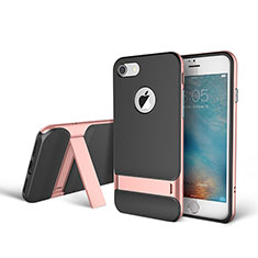 Silicone Matte Finish and Plastic Back Cover Case with Stand A01 for Apple iPhone 7 Plus Rose Gold