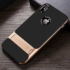 Silicone Matte Finish and Plastic Back Cover Case with Stand A01 for Apple iPhone X Gold