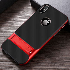 Silicone Matte Finish and Plastic Back Cover Case with Stand A01 for Apple iPhone X Red