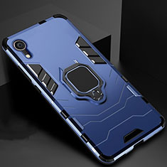 Silicone Matte Finish and Plastic Back Cover Case with Stand A01 for Apple iPhone XR Blue