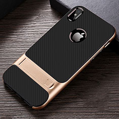 Silicone Matte Finish and Plastic Back Cover Case with Stand A01 for Apple iPhone Xs Gold